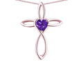 Star K 14k Gold Infinity Love Cross with Genuine Amethyst Heart Stone Pendant Necklace