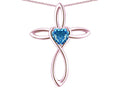 Star K 14k Gold Infinity Love Cross with Genuine Blue Topaz Heart Stone Pendant Necklace