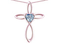 Star K 14k Gold Infinity Love Cross with Genuine Sky Blue Topaz Heart Stone Pendant Necklace