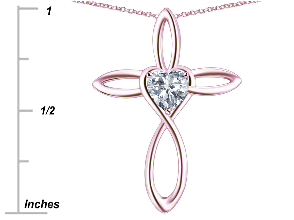 Star K 14k Gold Infinity Love Cross with Genuine Citrine Heart Stone Pendant Necklace
