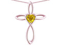 Star K 14k Gold Infinity Love Cross with Genuine Citrine Heart Stone Pendant Necklace