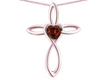 Star K 14k Gold Infinity Love Cross with Genuine Garnet Heart Stone Pendant Necklace