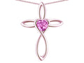 Star K 14k Gold Infinity Love Cross with Created Pink Sapphire Heart Stone Pendant Necklace