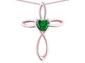 Star K 14k Gold Infinity Love Cross with Simulated Emerald Heart Stone Pendant Necklace