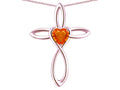 Star K 14k Gold Infinity Love Cross with Simulated Fire Opal Heart Stone Pendant Necklace