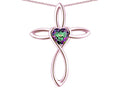 Star K 14k Gold Infinity Love Cross with Rainbow Mystic Topaz Heart Stone Pendant Necklace