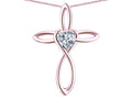 Star K 14k Gold Infinity Love Cross with Genuine White Topaz Heart Stone Pendant Necklace