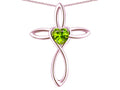 Star K 10k Gold Infinity Love Cross with Genuine Peridot Heart Stone Pendant Necklace