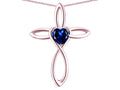 Star K 10k Gold Infinity Love Cross with Created Sapphire Heart Stone Pendant Necklace
