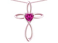 Star K 10k Gold Infinity Love Cross with Simulated Pink Tourmaline Heart Stone Pendant Necklace