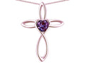 Star K 10k Gold Infinity Love Cross with Simulated Alexandrite Heart Stone Pendant Necklace