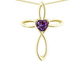 Star K 10k Gold Infinity Love Cross with Simulated Alexandrite Heart Stone Pendant Necklace