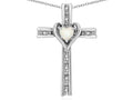 Star K 14k Gold Two Tone Love Cross with Genuine Opal Heart Stone Pendant Necklace