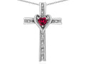 Star K 14k Gold Two Tone Love Cross with Created Ruby Heart Stone Pendant Necklace