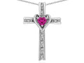Star K 14k Gold Two Tone Love Cross with Simulated Pink Tourmaline Heart Stone Pendant Necklace