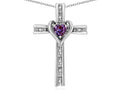 Star K 14k Gold Two Tone Love Cross with Simulated Alexandrite Heart Stone Pendant Necklace