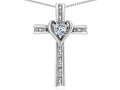 Star K 14k Gold Two Tone Love Cross with Genuine White Topaz Heart Stone Pendant Necklace