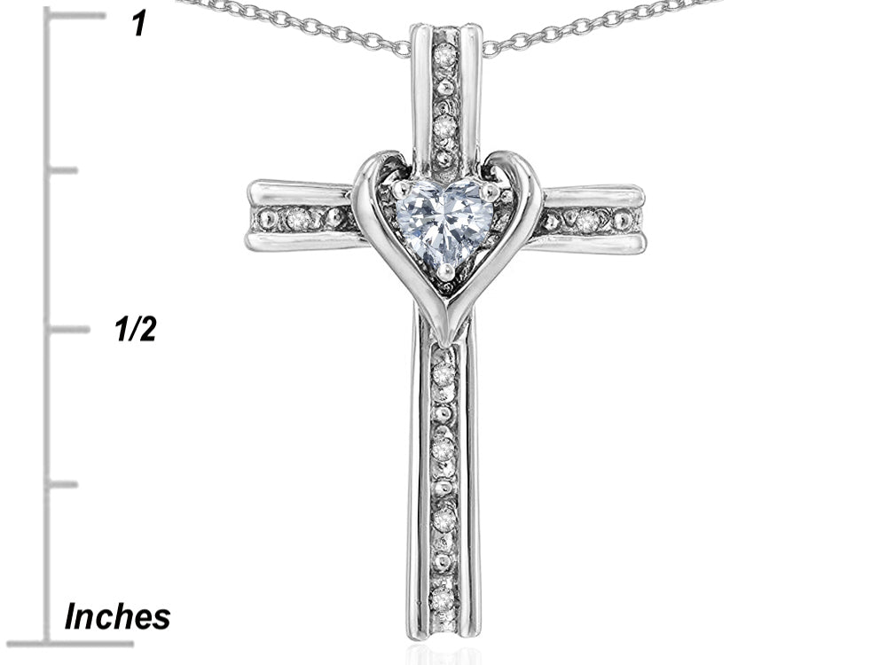 Star K 10k Gold Two Tone Love Cross with Simulated Alexandrite Heart Stone Pendant Necklace