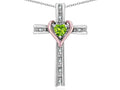 Star K 14k Rose Gold Two Tone Love Cross with Genuine Peridot Heart Stone Pendant Necklace