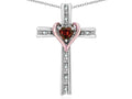 Star K 14k Rose Gold Two Tone Love Cross with Genuine Garnet Heart Stone Pendant Necklace