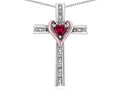 Star K 14k Rose Gold Two Tone Love Cross with Created Ruby Heart Stone Pendant Necklace