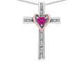 Star K 14k Rose Gold Two Tone Love Cross with Simulated Pink Tourmaline Heart Stone Pendant Necklace