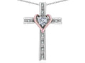 Star K 14k Gold Two Tone Love Cross with Genuine White Topaz Heart Stone Pendant Necklace
