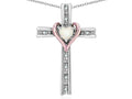 Star K 10k Rose Gold Two Tone Love Cross with Genuine Opal Heart Stone Pendant Necklace
