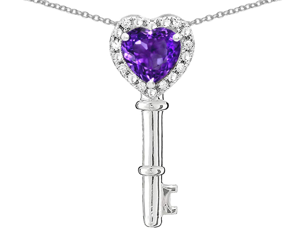 Star K  Key to My Heart Pendant Necklace with Genuine Amethyst