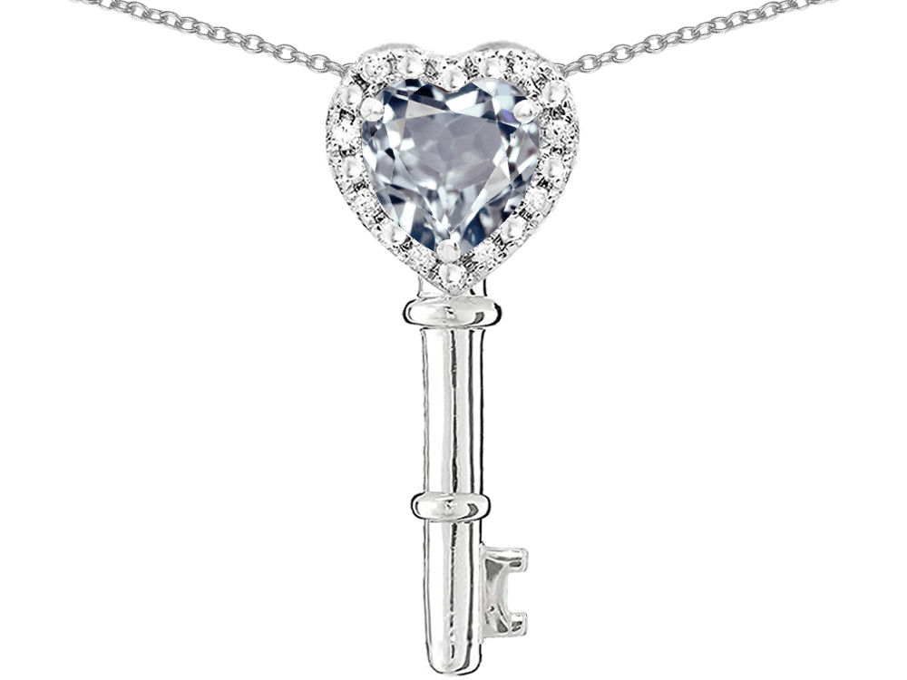 Star K  Key to My Heart Pendant Necklace with Genuine Aquamarine