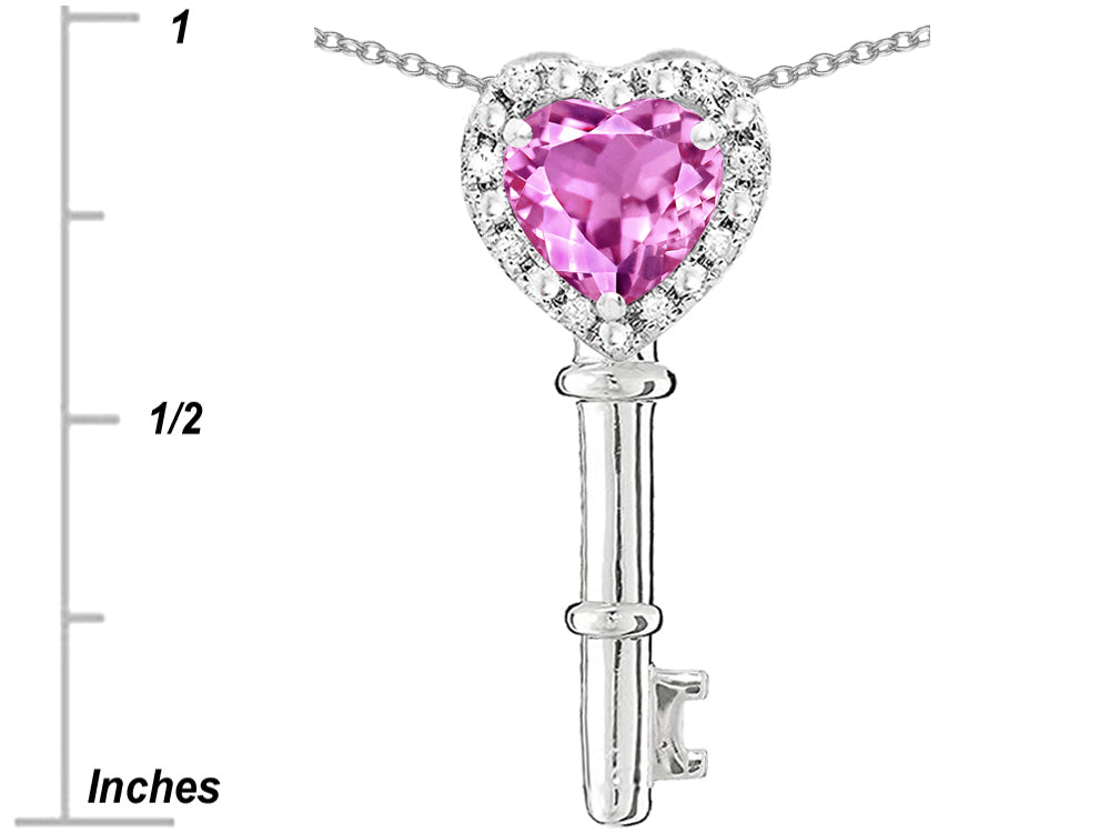Star K  Key to My Heart Pendant Necklace with Created Pink Sapphire