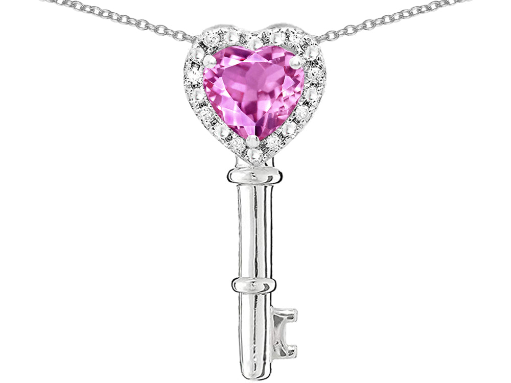 Star K  Key to My Heart Pendant Necklace with Created Pink Sapphire