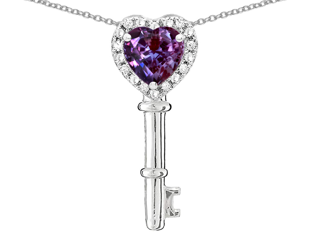Star K  Key to My Heart Pendant Necklace with Simulated Alexandrite