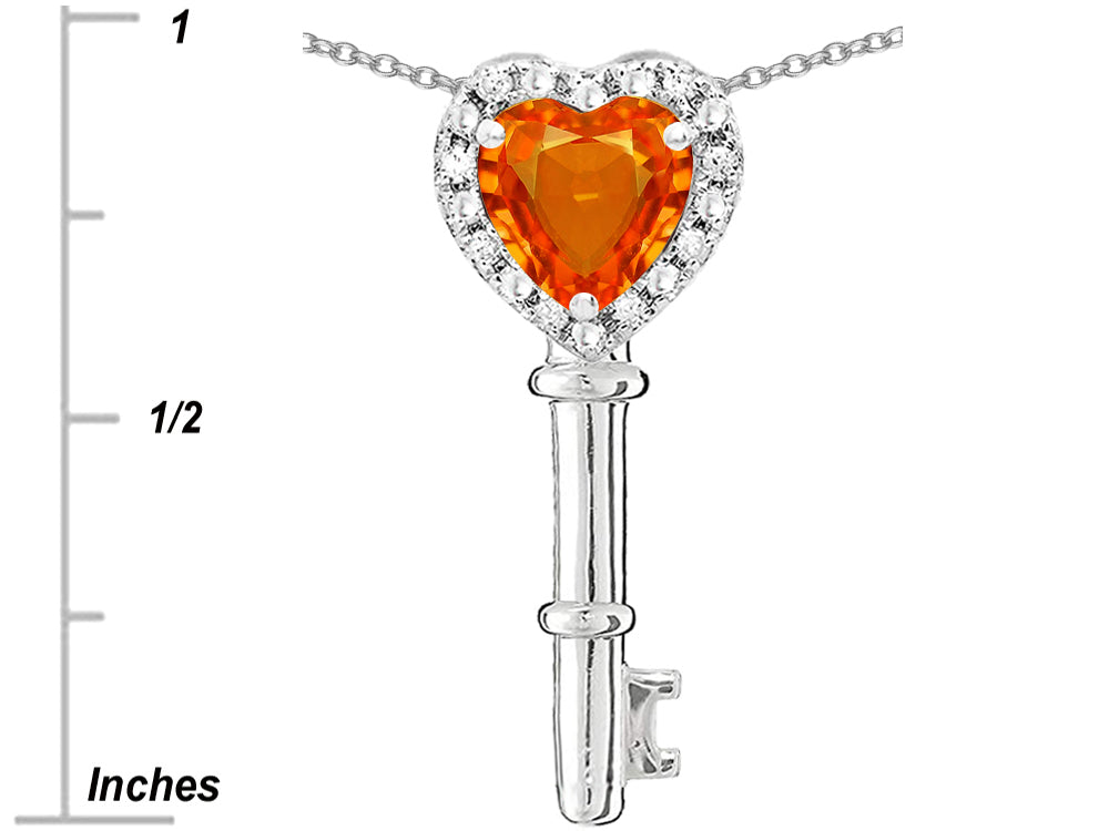 Star K  Key to My Heart Pendant Necklace with Simulated Orange Mexican Fire Opal
