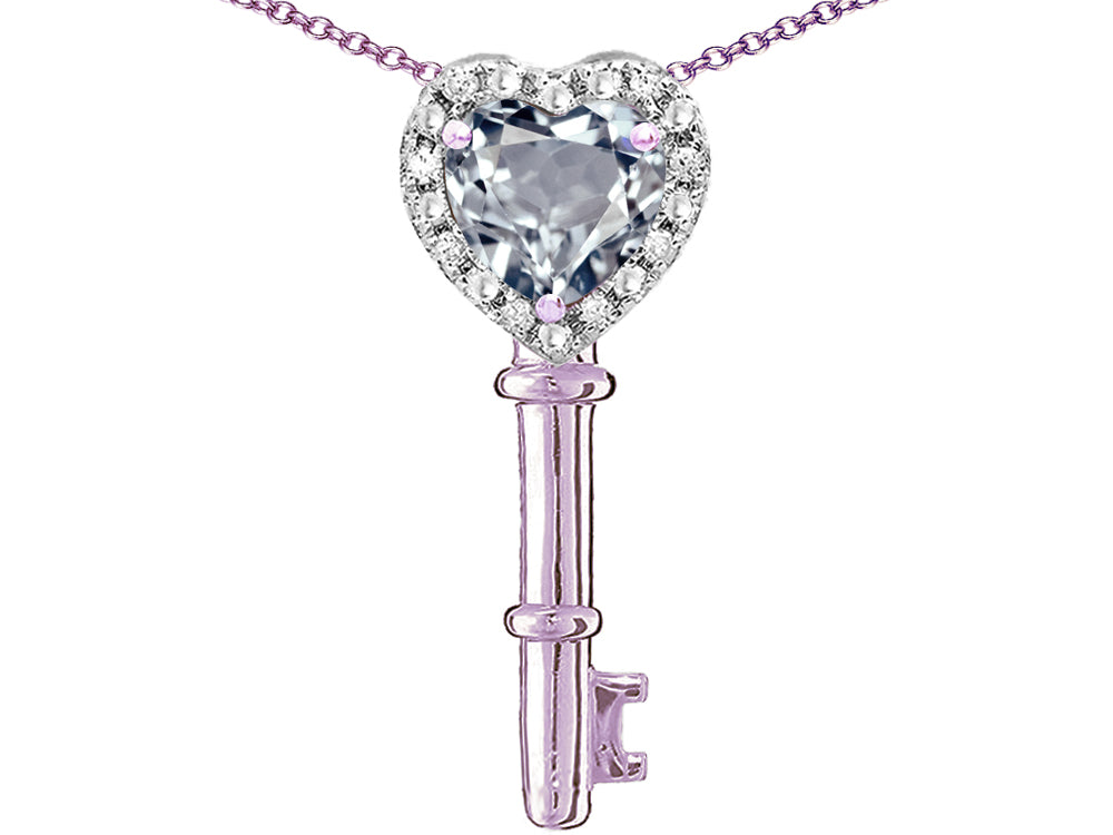 Star K  Key to My Heart Pendant Necklace with Genuine Aquamarine