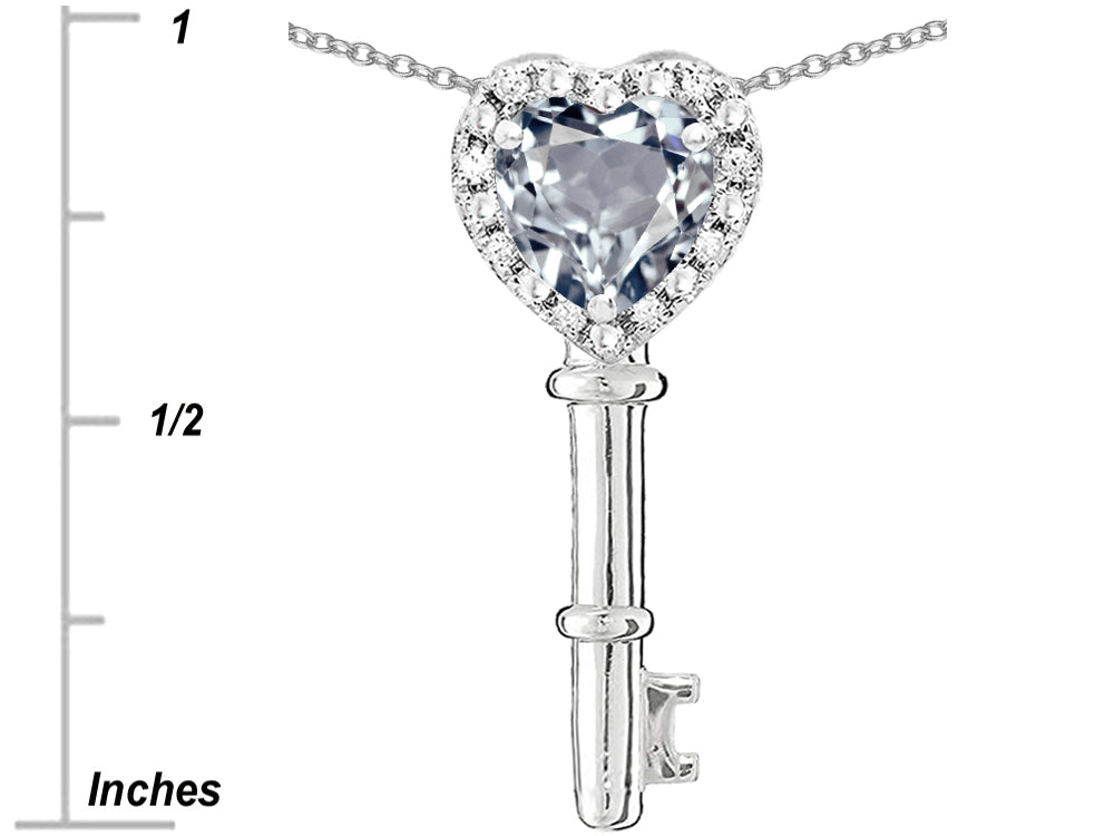 Star K  Key to My Heart Pendant Necklace with Genuine Aquamarine