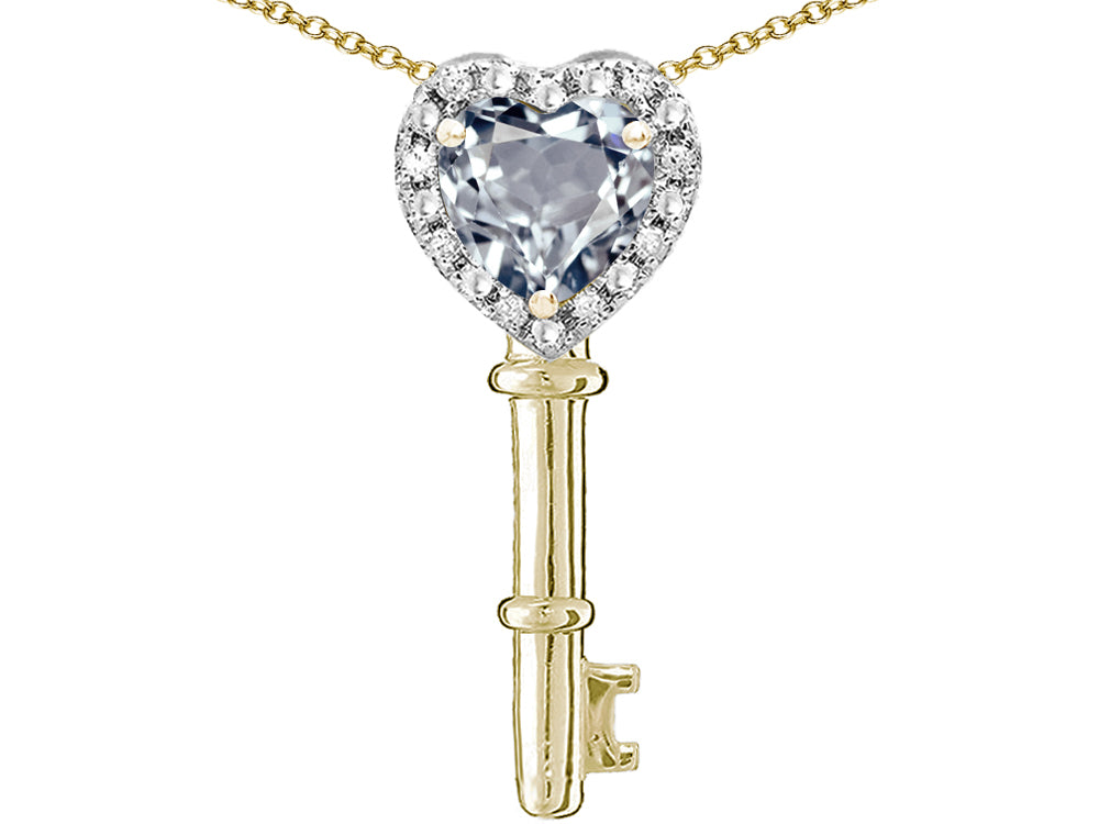 Star K  Key to My Heart Pendant Necklace with Genuine Aquamarine