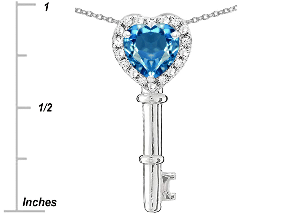 Star K  Key to My Heart Pendant Necklace with Genuine Blue Topaz