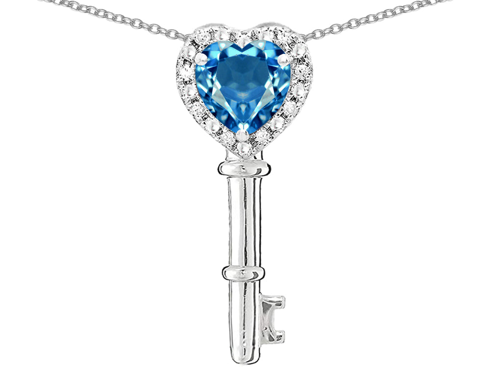 Star K  Key to My Heart Pendant Necklace with Genuine Blue Topaz