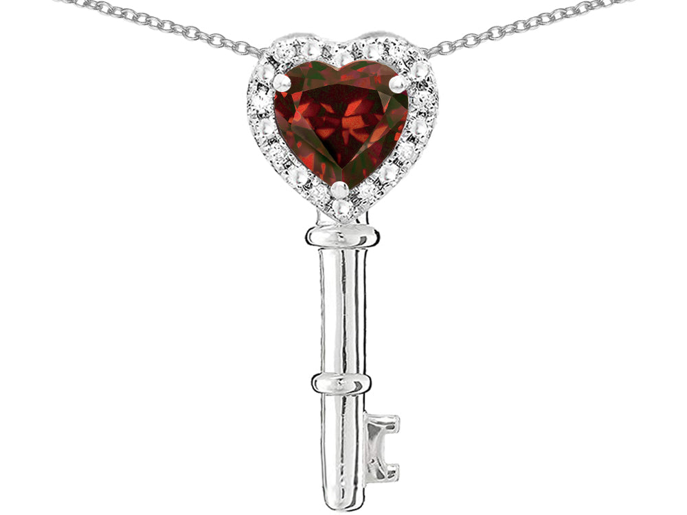 Star K  Key to My Heart Pendant Necklace with Genuine Garnet