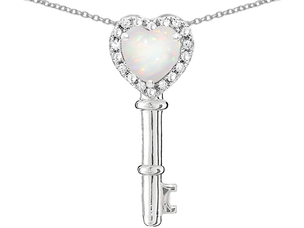 Star K  Key to My Heart Pendant Necklace with Genuine Opal