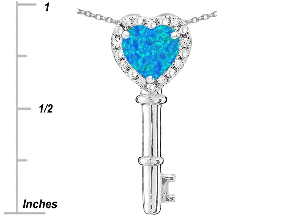 Star K  Key to My Heart Pendant Necklace with Created Blue Opal