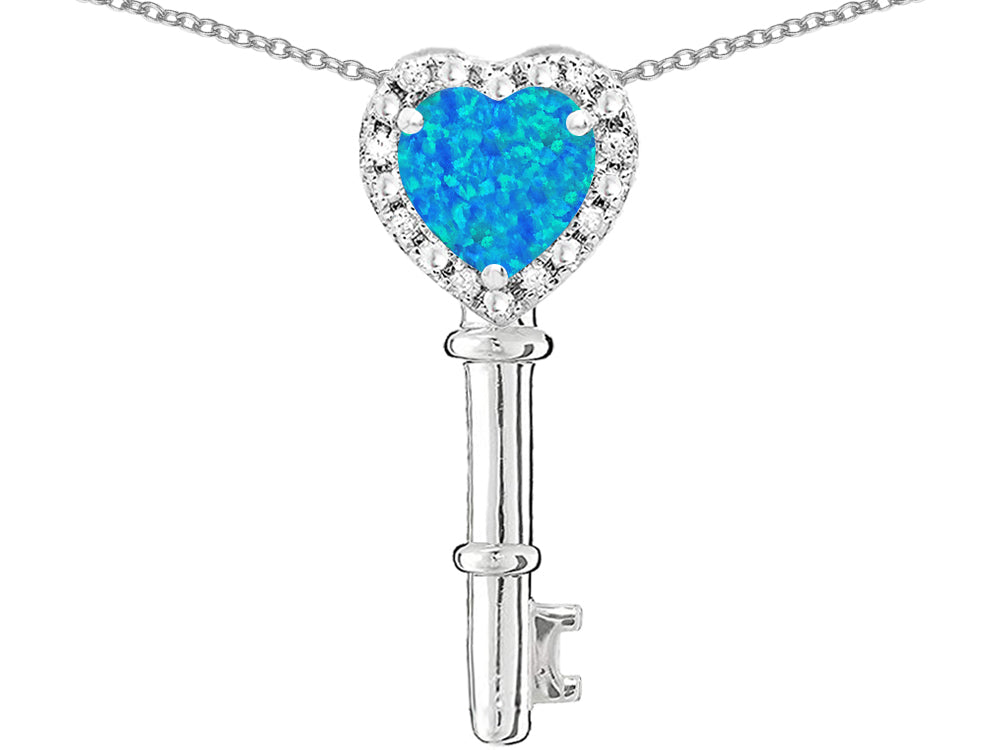 Star K  Key to My Heart Pendant Necklace with Created Blue Opal