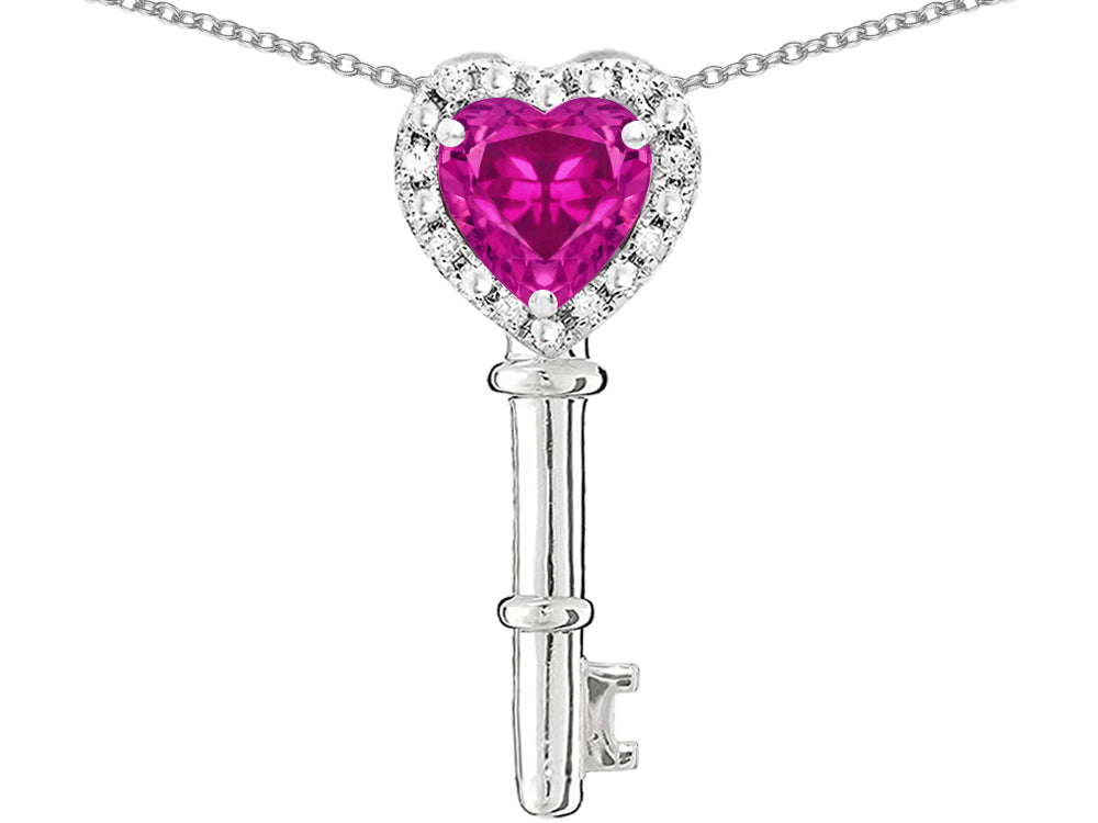 Star K  Key to My Heart Pendant Necklace with Simulated Pink Tourmaline