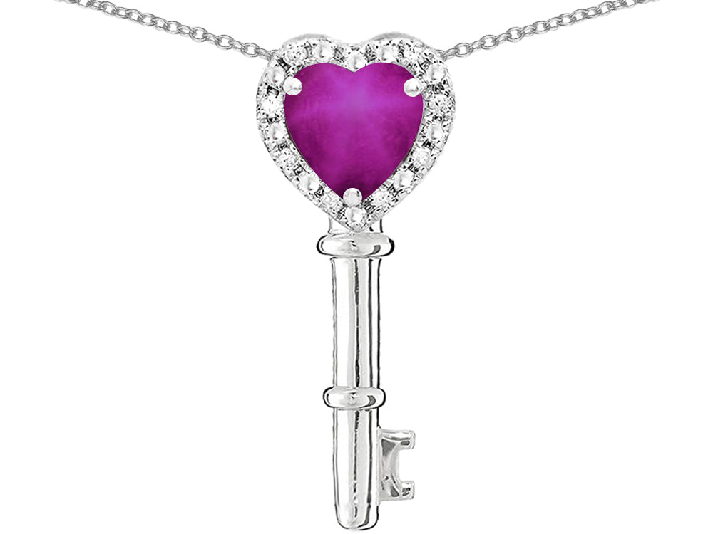 Star K  Key to My Heart Pendant Necklace with Created Star Ruby