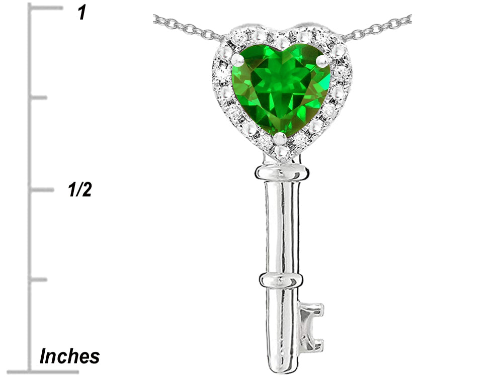 Star K  Key to My Heart Pendant Necklace with Simulated Emerald