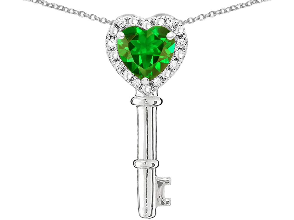 Star K  Key to My Heart Pendant Necklace with Simulated Emerald