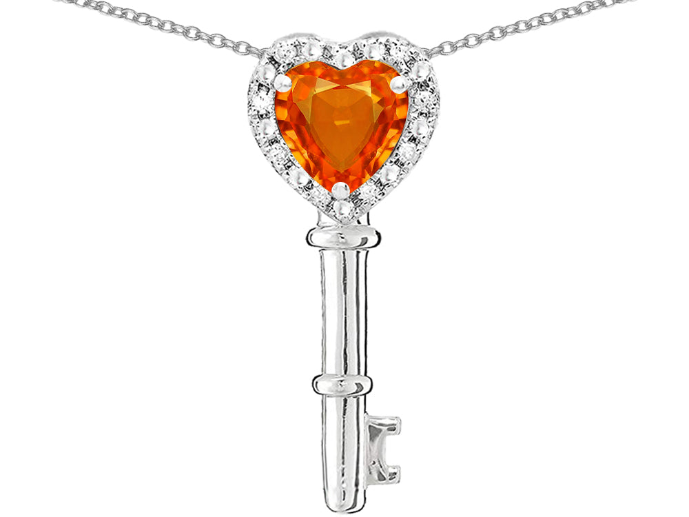 Star K  Key to My Heart Pendant Necklace with Simulated Orange Mexican Fire Opal