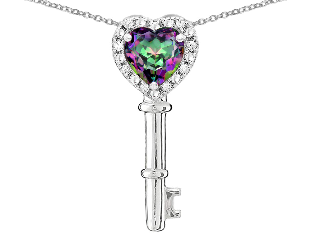Star K  Key to My Heart Pendant Necklace with Rainbow Mystic Topaz