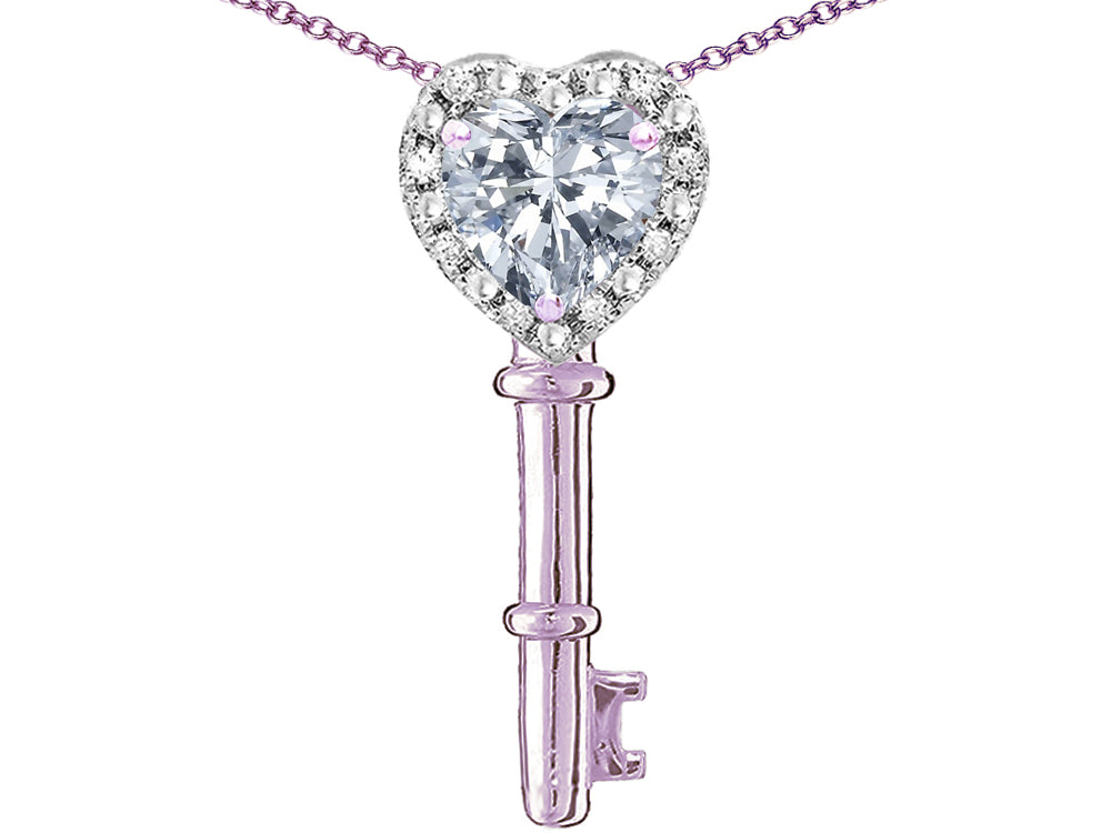 Star K  Key to My Heart Pendant Necklace with Genuine White Topaz